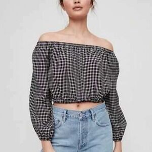 WILFRED Black and white‎ gingham off shoulder crop top | X-Small